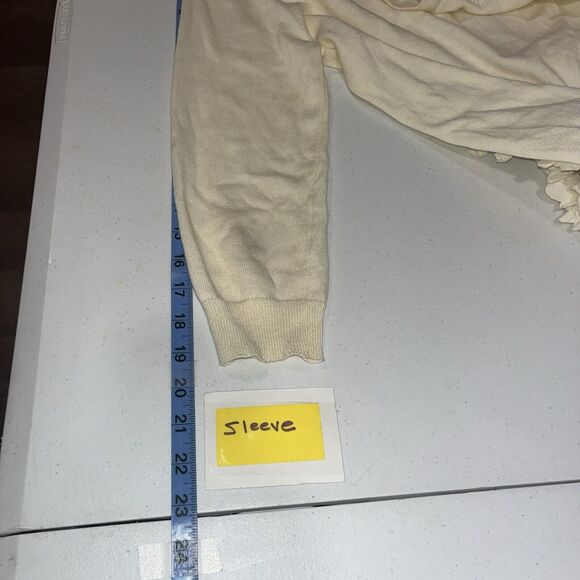 Down East Basic Womens Ruffle Front Ivory Cardigan L Feminine Cottage Twee Angel - Picture 9 of 11